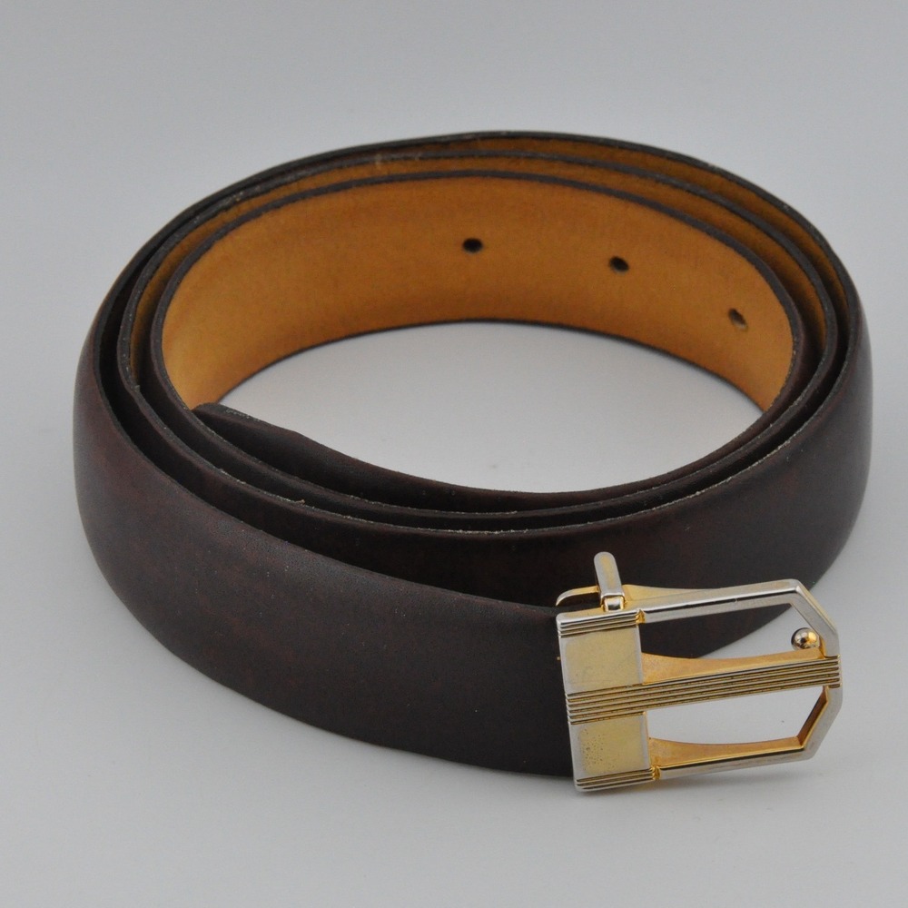 Vintage MCM Leather Belt 40/100 Dark Brown Good Two-Tone Buckle Dress Classic‎